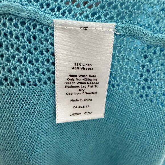 TALBOTS NWT Women's Large Oversized Lightweight Eyelet Knit Linen Sweater Blue - Picture 10 of 13